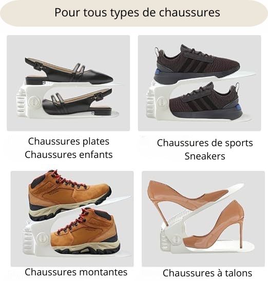 Rangements à Chaussures Ajustables RANGEO™ blancs (Lot de 5)