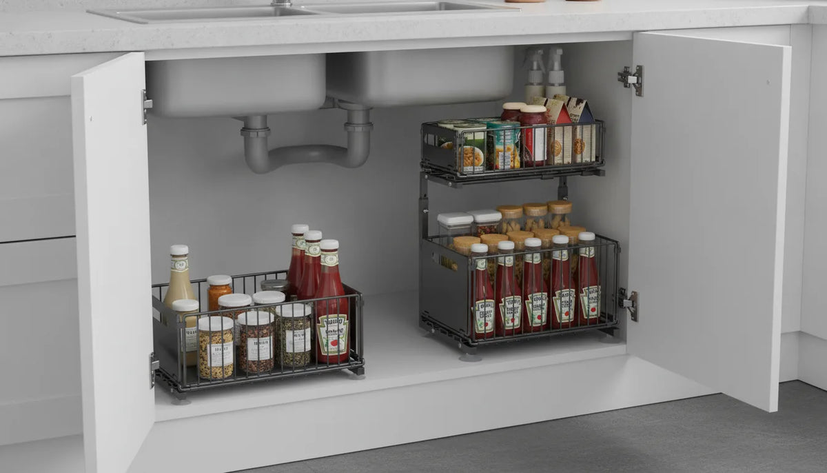 Organisateur Coulissant 2 Niveaux pour Cuisine