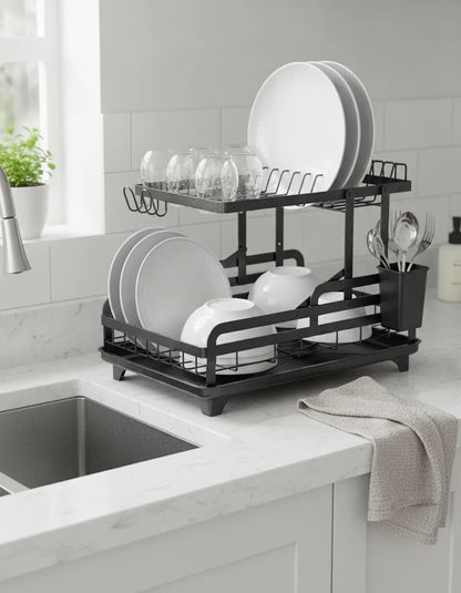 Égouttoir Vaisselle 2 Niveaux - Rangement Cuisine Organisé