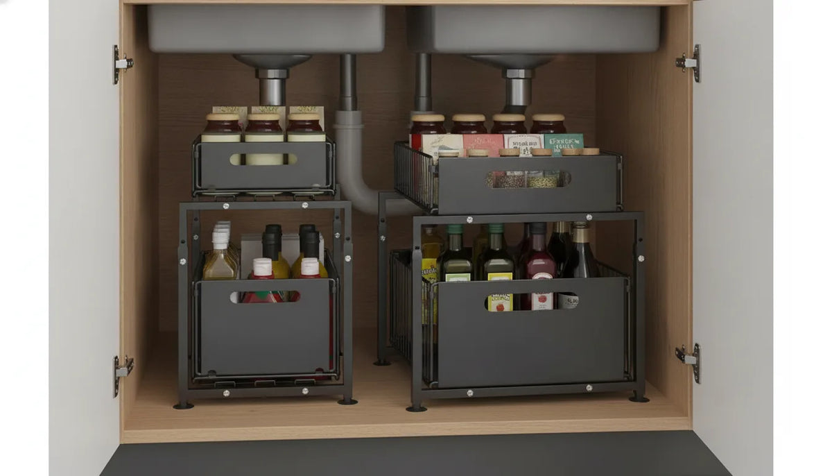 Organisateur Coulissant 2 Niveaux pour Cuisine