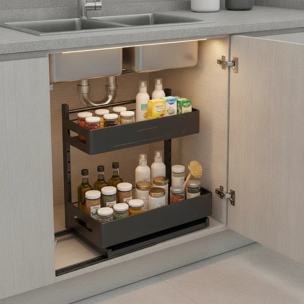 Organisateur Coulissant 2 Niveaux pour Cuisine